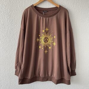 Bloomchic Plus Size 2X Chocolate Brown Celestial Sweatshirt Whimsy Whitchy Boho